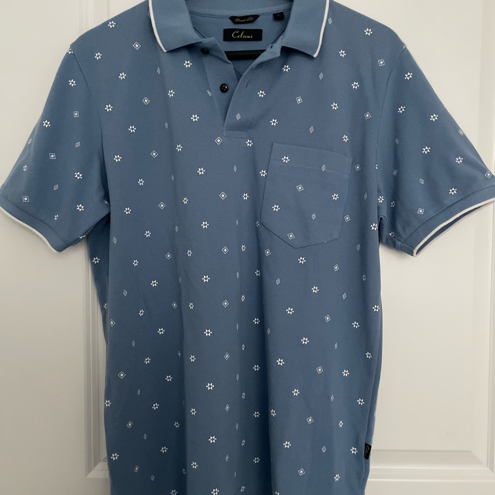 Blue Patterned Men's Polo Shirt